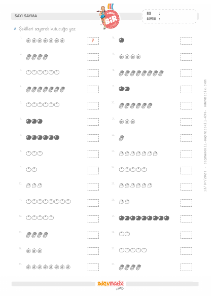1.S�n�f 9�a Kadar �ekillerle Sayma(3) Etkinli�i