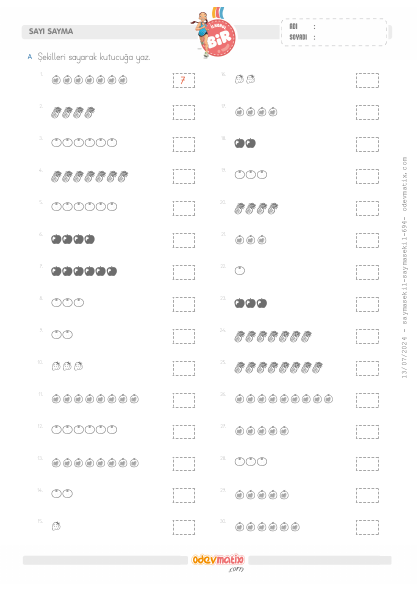 1.S�n�f 9�a Kadar �ekillerle Sayma(4) Etkinli�i