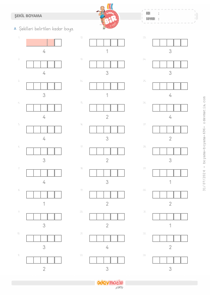 1.S�n�f Say� Kadar�n� Boyama (4�e kadar)(2) Etkinli�i