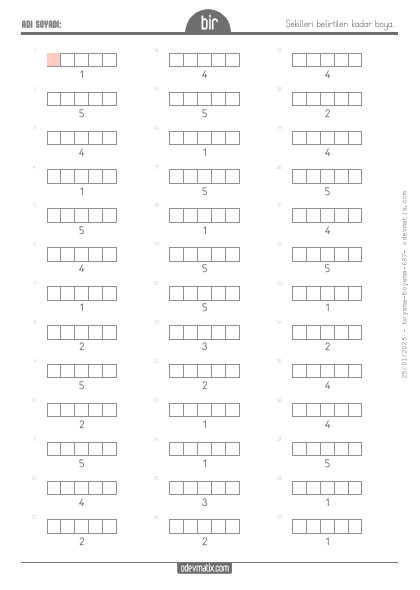 1.S�n�f Say� Kadar�n� Boyama (5�e kadar)(1) Etkinli�i