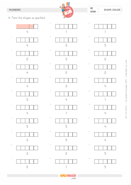 1.S�n�f Say� Kadar�n� Boyama (5�e kadar)(3) Etkinli�i