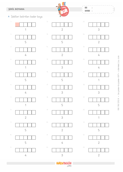 1.S�n�f Say� Kadar�n� Boyama (5�e kadar)(4) Etkinli�i