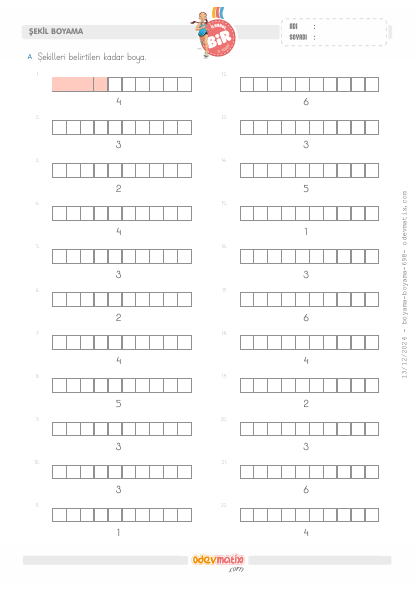 1.S�n�f Say� Kadar�n� Boyama (6�ya kadar)(4) Etkinli�i