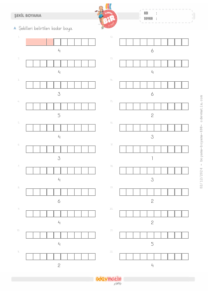 1.S�n�f Say� Kadar�n� Boyama (6�ya kadar)(5) Etkinli�i