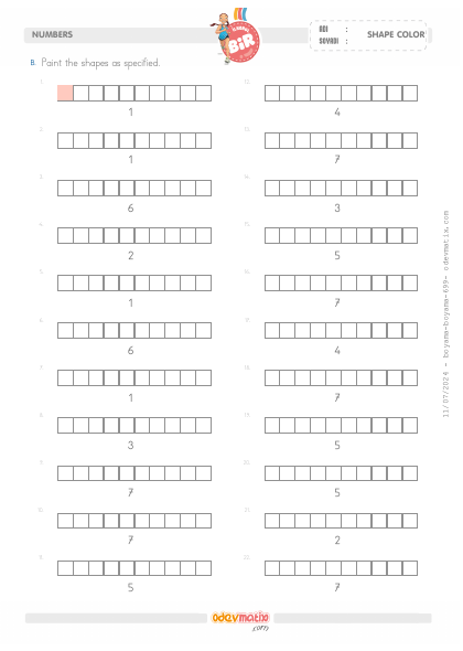 1.S�n�f Say� Kadar�n� Boyama (7�ye kadar)(1) Etkinli�i