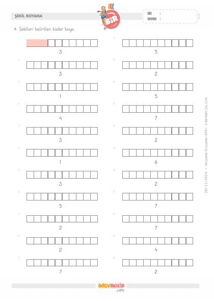 1.S�n�f Say� Kadar�n� Boyama (7�ye kadar)(2) Etkinli�i