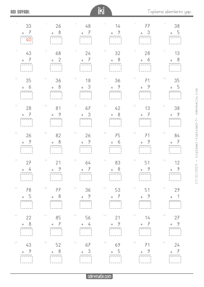 2.S�n�f 2 Basamakl� ile 1 Basamakl� Eldeli Toplama ��lemi(3) Etkinli�i