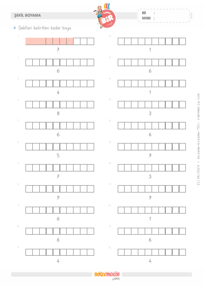 1.S�n�f Say� Kadar�n� Boyama (9�a kadar)(2) Etkinli�i