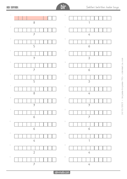 1.S�n�f Say� Kadar�n� Boyama (9�a kadar)(4) Etkinli�i