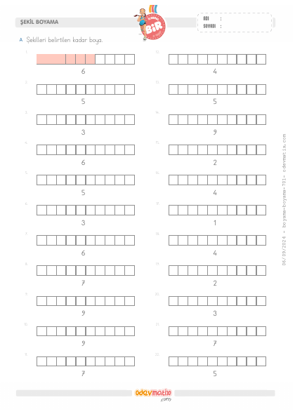 1.S�n�f Say� Kadar�n� Boyama (9�a kadar)(5) Etkinli�i