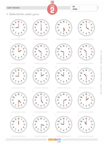 2.S�n�f Saat Okuma (Yar�m Saat Aral�kl�)(2) Etkinli�i