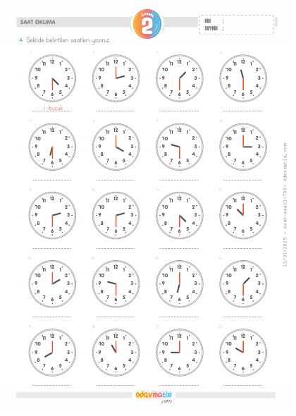 2.S�n�f Saat Okuma (Yar�m Saat Aral�kl�)(3) Etkinli�i