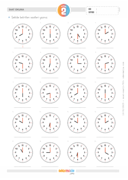 2.S�n�f Saat Okuma (Yar�m Saat Aral�kl�)(4) Etkinli�i