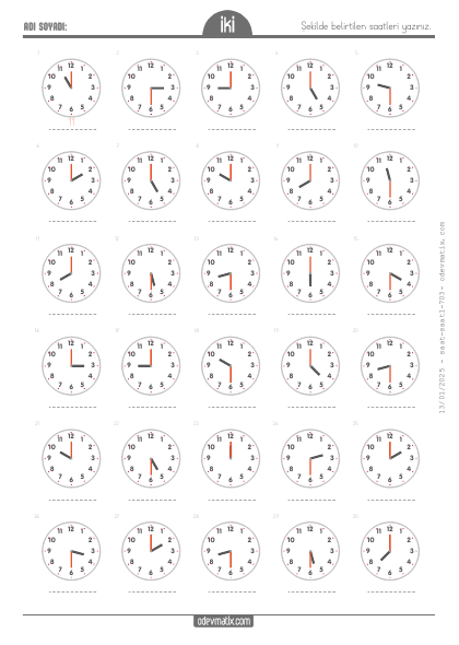 2.S�n�f Saat Okuma (Yar�m Saat Aral�kl�)(5) Etkinli�i