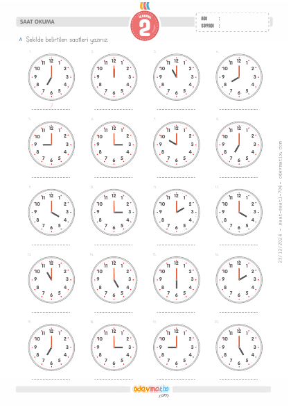2.S�n�f Saat Okuma (Tam Saat Aral�kl�)(1) Etkinli�i