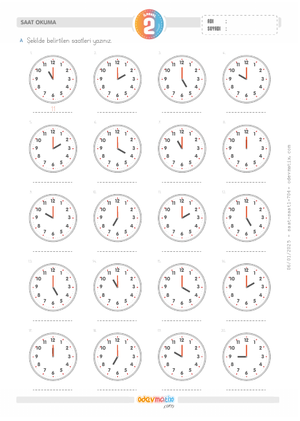 2.S�n�f Saat Okuma (Tam Saat Aral�kl�)(2) Etkinli�i