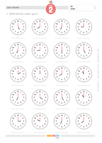2.S�n�f Saat Okuma (Tam Saat Aral�kl�)(3) Etkinli�i