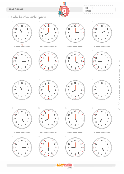 2.S�n�f Saat Okuma (Tam Saat Aral�kl�)(5) Etkinli�i