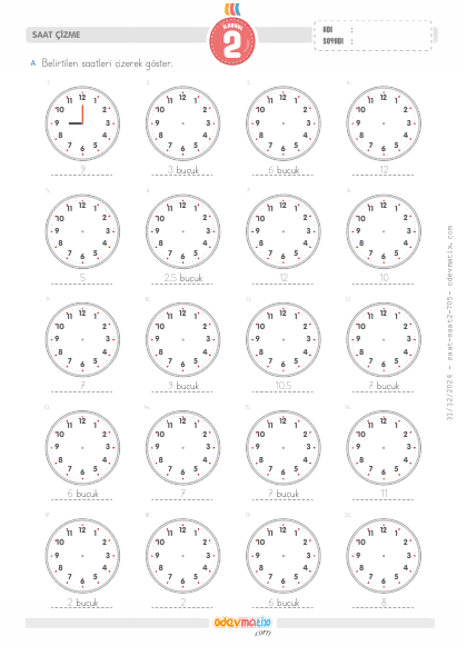 2.S�n�f Saat �izme (Yar�m Saat Aral�kl�)(5) Etkinli�i