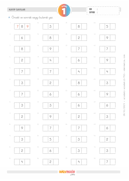 1.S�n�f �nceki ve Sonraki Say�y� Bulma (10�a Kadar)(1) Etkinli�i