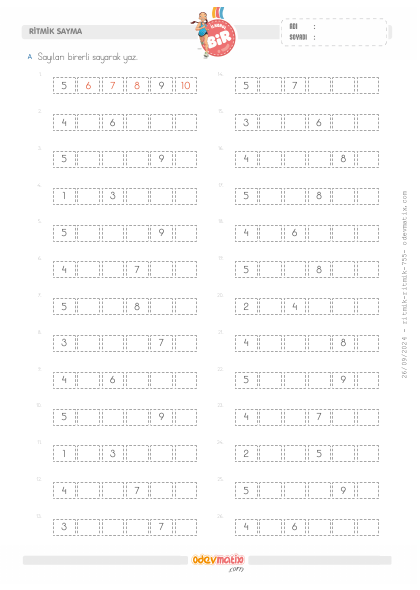 1.S�n�f 10�a Kadar Birer Zor Ritmik Sayma(5) Etkinli�i