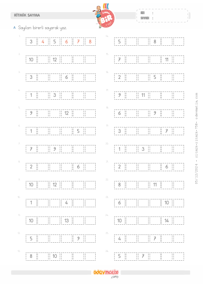 1.S�n�f 15�e Kadar Birer Zor Ritmik Sayma(1) Etkinli�i