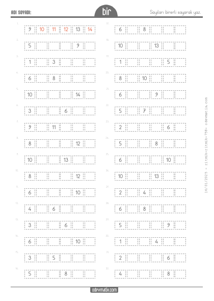 1.S�n�f 15�e Kadar Birer Zor Ritmik Sayma(4) Etkinli�i