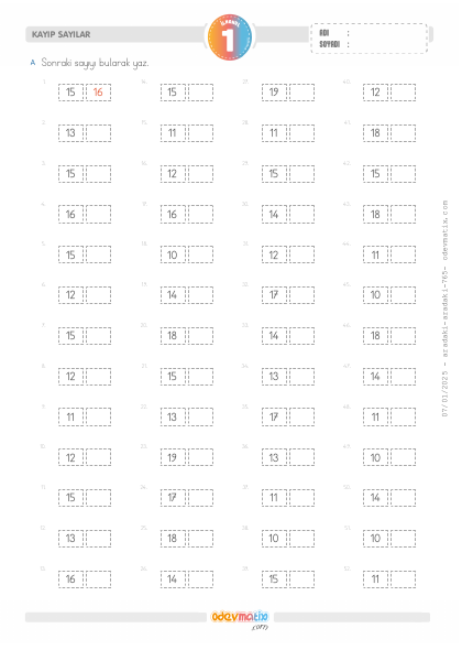 1.S�n�f Sonraki Say�y� Bulma (20�ye Kadar)(3) Etkinli�i