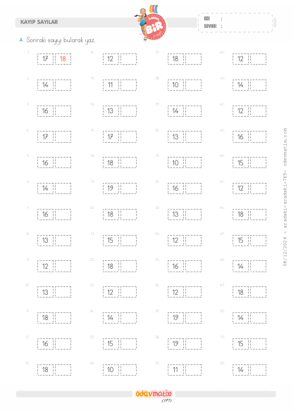 1.S�n�f Sonraki Say�y� Bulma (20�ye Kadar)(5) Etkinli�i