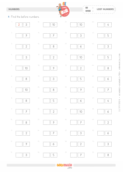 1.S�n�f �nceki Say�y� Bulma (10�a Kadar)(2) Etkinli�i