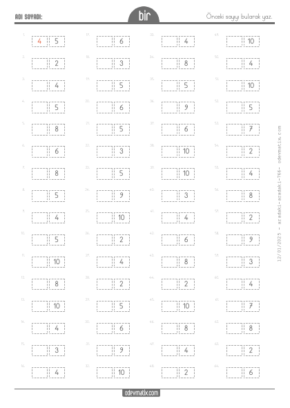 1.S�n�f �nceki Say�y� Bulma (10�a Kadar)(3) Etkinli�i