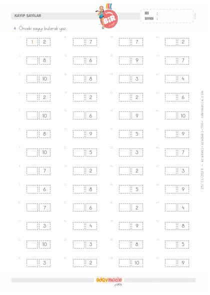 1.S�n�f �nceki Say�y� Bulma (10�a Kadar)(5) Etkinli�i