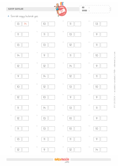 1.S�n�f Sonraki Say�y� Bulma (15�e Kadar)(4) Etkinli�i