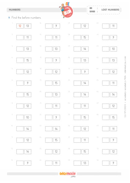 1.S�n�f �nceki Say�y� Bulma (15�e Kadar)(2) Etkinli�i