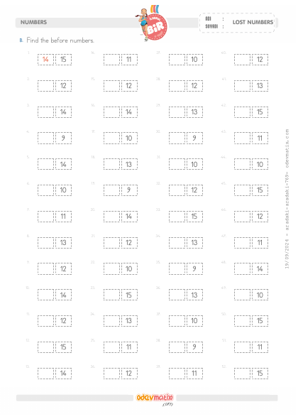 1.S�n�f �nceki Say�y� Bulma (15�e Kadar)(4) Etkinli�i