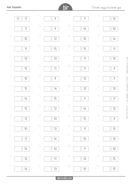 1.S�n�f �nceki Say�y� Bulma (15�e Kadar)(5) Etkinli�i