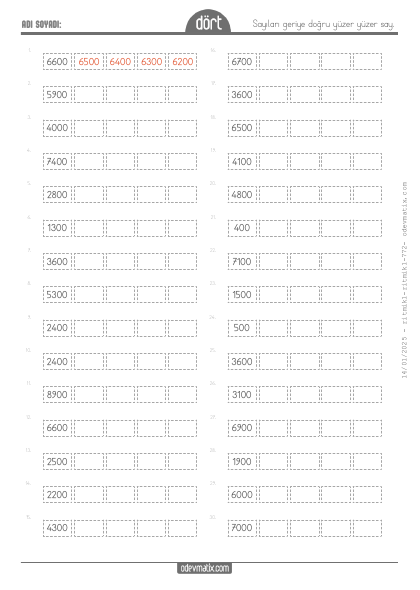 4.S�n�f Y�zer Geri Ritmik Sayma(5) Etkinli�i