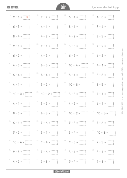 1.S�n�f 10�a Kadar Say�larla ��karma(1) Etkinli�i