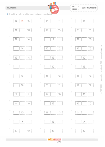 1.S�n�f �nceki, Aradaki ve Sondakini Bulma (15�e Kadar)(4) Etkinli�i