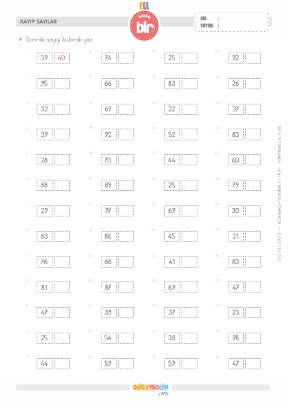 1.S�n�f Sonraki Say�y� Bulma (100�e Kadar)(2) Etkinli�i