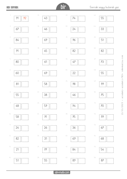 1.S�n�f Sonraki Say�y� Bulma (100�e Kadar)(4) Etkinli�i