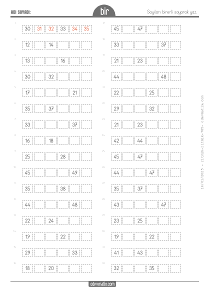 1.S�n�f Birer Ritmik Sayma (50�ye kadar)(2) Etkinli�i