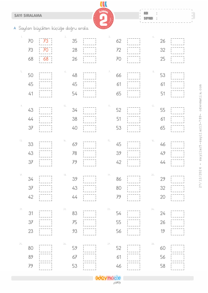 2.S�n�f 3 Say�l� B�y�kten K����e Say� S�ralama (2) Etkinli�i