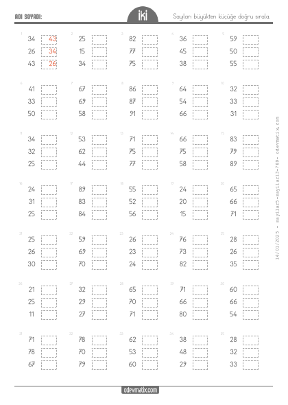 2.S�n�f 3 Say�l� B�y�kten K����e Say� S�ralama (3) Etkinli�i