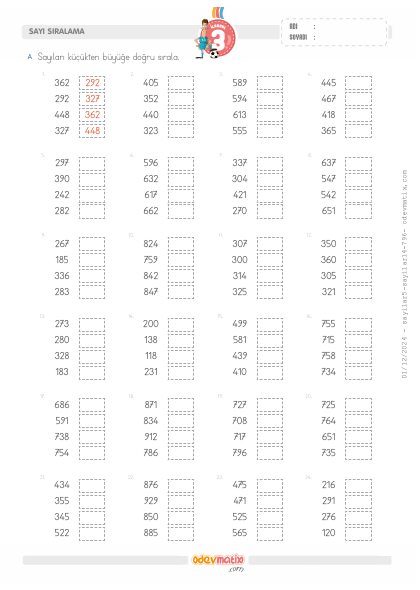 3.S�n�f 4 Say�l� K���kten B�y��e Say� S�ralama(2) Etkinli�i