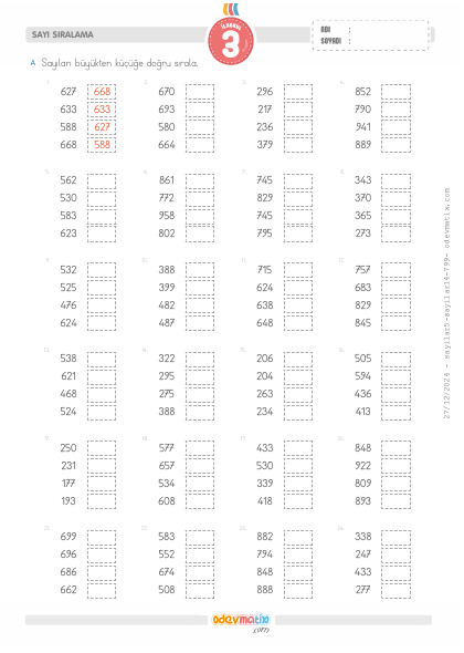 3.S�n�f 4 Say�l� B�y�kten K����e Say� S�ralama(5) Etkinli�i