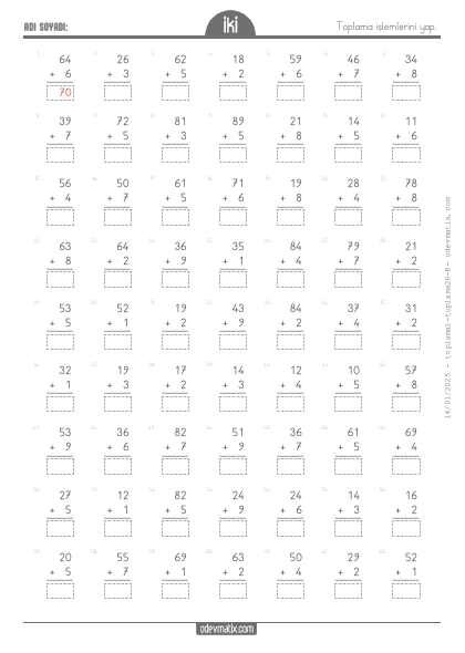 2.S�n�f 2 Basamakl� ile 1 Basamakl� Toplama ��lemi(2) Etkinli�i