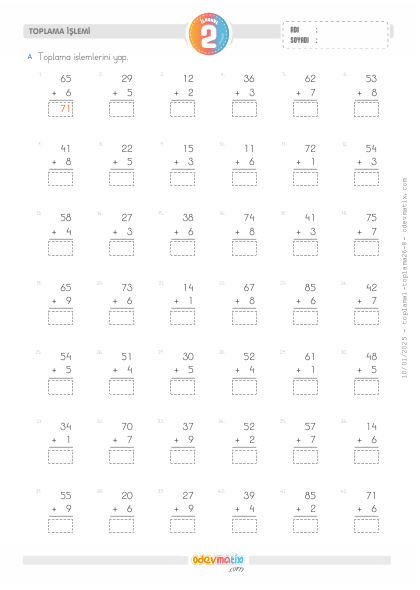 2.S�n�f 2 Basamakl� ile 1 Basamakl� Toplama ��lemi(5) Etkinli�i