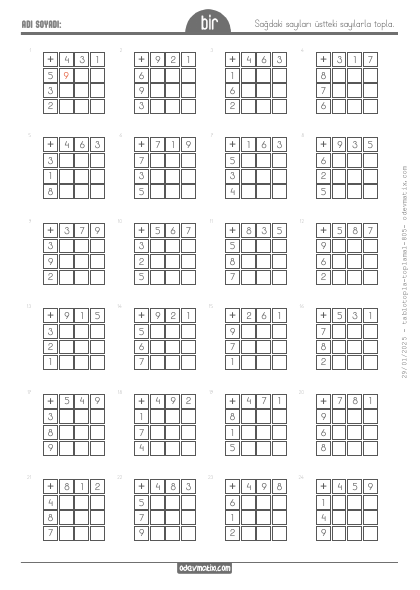 1.S�n�f Tablo Toplama ��lemi(1) Etkinli�i