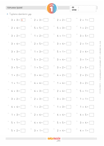 1.S�n�f 1.Seviye Toplama ��lemi(Yan-Yana)(1) Etkinli�i